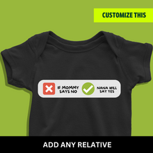 Load image into Gallery viewer, If Mommy Says No, Nana will say yes (Choose any relative) Onesie or T Shirt
