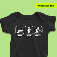Load image into Gallery viewer, Crawl Walk Cricket Onesie - Little Cricket Fan Onesie or T-Shirt
